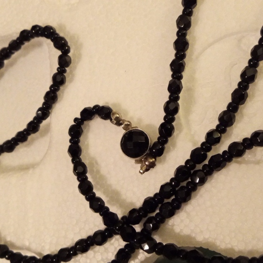 Austrian Glass Black Beaded Necklace 26" - Picture 3 of 4
